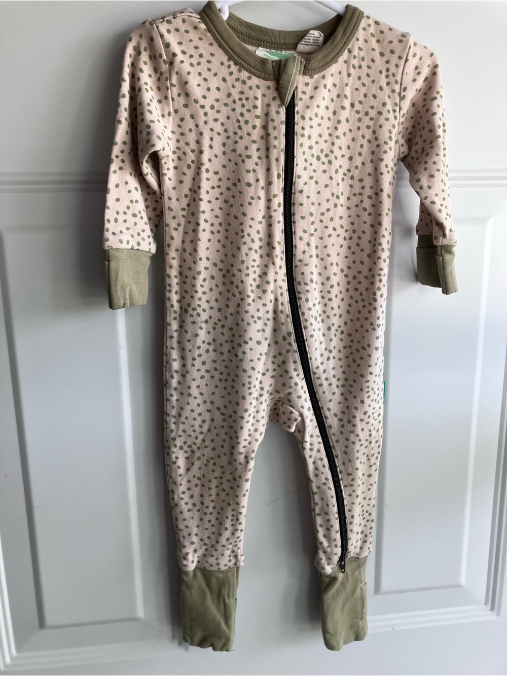Parade beige green polka dot zip romper GOTS organic cotton 3-6 months